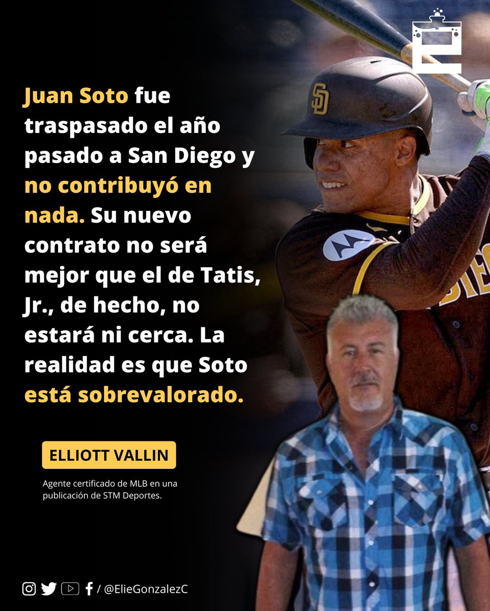 ElTioElie's tweet photo. Sigue el media tour de Elliott Vallin en contra de Juan Soto por su fijación hacia Scott Boras. Estas fueron las palabras del agente Vallin en un post de @STMDeportes. Anteriormente, Vallin fue a @CurvasDeportes y @CDNDeportesRD a echarle "la mala" a Soto. 

¿Qué hacemos con él? 🤔
