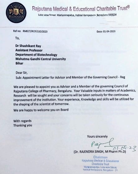 AdarshKashypa's tweet photo. MGCU मोतिहारी, बिहार में कार्यरत असिस्टेंट प्रोफेसर शशिकान्त राय जी जो University of Colorado, Anschutz Medical campus, Denver, USA में उच्च अध्ययन के लिए गये हुए है , उनको सलाहकार सदस्य गवर्निंग कांऊन्सिल बनाये जाने की हार्दिक बधाई  ⚜️
@MGCUBihar @Shashik00478736 https://t.co/T6PgNbXDZZ