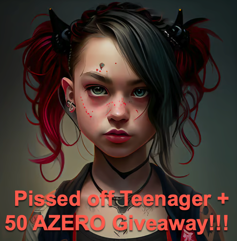 🔥🔥50 $AZERO + <a href="/Sophie_P_o_Teen/">pissed off teenager</a>
NFT Giveaway!!!🔥🔥

🎉Do not miss the opportunity to own some of the sickest NFT art on $AZERO! 🎉

Enter Now!
- FOLLOW <a href="/Sophie_P_o_Teen/">pissed off teenager</a> + <a href="/AZEROwhale/">AZERO 🐳</a>!🤝
- RETWEET this tweet!🌀
- TAG 3 FRIENDS in a COMMENT below!💬

a0.artzero.io/#/collection/5…