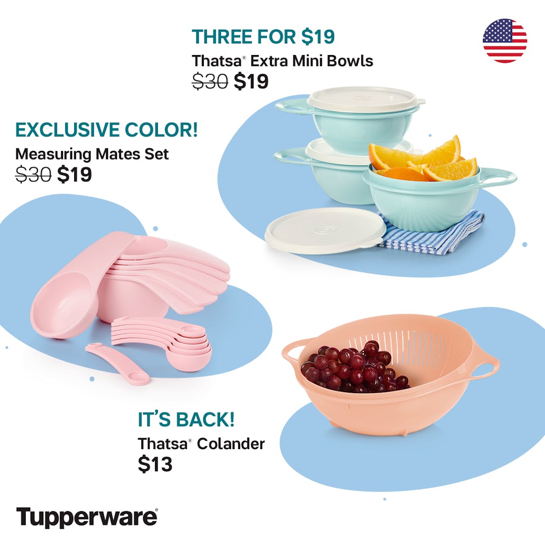 Thatsa ® Extra Mini Bowls/ Measuring Mates Set/ Thatsa ® Colander: Kitchen classics Look at these pretty colors! With this price you can stock up for the year in gifts for weddings, birthdays, and graduation is just around the corner.