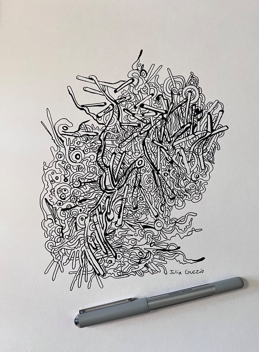 JuliaLaCcat's tweet photo. Line drawing with gauche and uni ball pen. 9x12 inches by Julia Guzzio #gauchepainting #pendrawing #lineartwork #abstractartist #abstractlineart #abstractlines #juliaguzzio #contemporaryart #contemporarydrawing https://t.co/4qq0WECChV