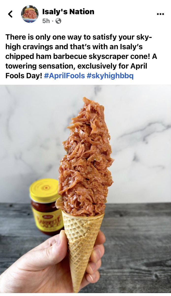 starbreiz's tweet photo. My brother sent me this April Fools from @IsalysNation as I was making bbq chipped ham. When in Pittsburgh... #Isalys https://t.co/auyK9hwFwT