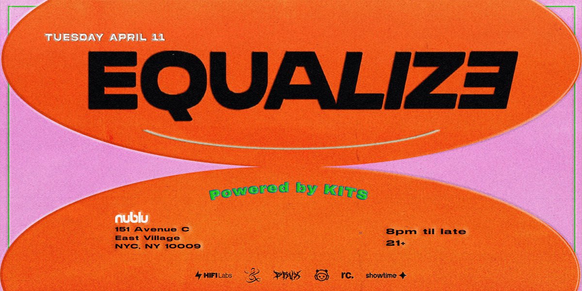 hifilabs's tweet photo. @whoisbrux & @dotmvsic are kicking off NFT NYC with this incredible event EQUALIZE at @nublu on 4.11🪩

We're ready to dance the night away with our friends & web3 community! Spotlighting womxn & working toward an inclusive future in this ecosystem is a mission we deeply align with.⚡️

This night with @whoisbrux, @dotmvsic, @chl0ejay, @kitsio_,  @Showtime_xyz & @rhythm__co is only the start of the journey!🤝

https://t.co/eGZr9f7mtk