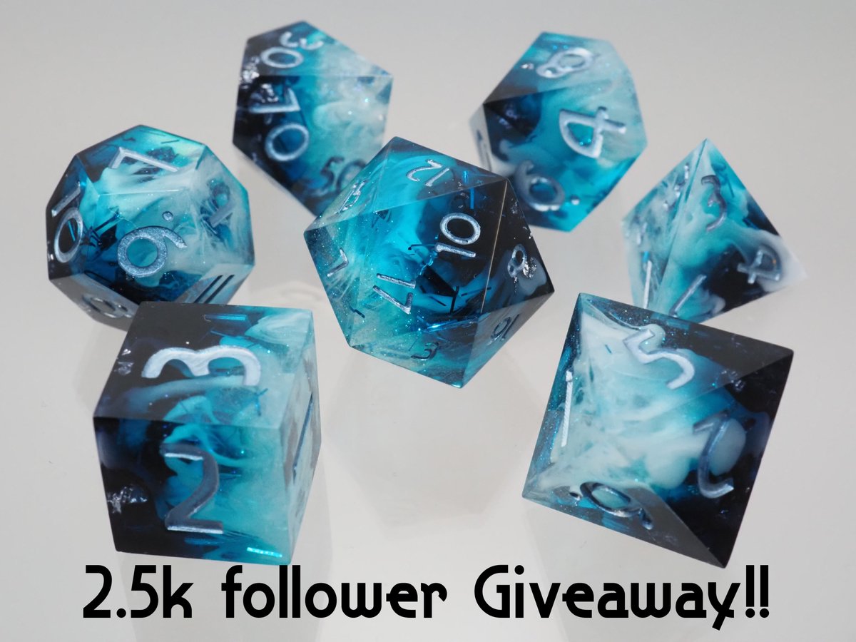 #GIVEAWAY 
To celebrate 2.5k followers, I would like to give away this set of #dice   
Rules: 
-follow this account 
-retweet and like this post (no QRTs ) 
-I will cover international shipping
-Ends April 9th - 23:59 CEST 
#pnpde #würfel #DnD #dnd5e #ttrpg #rpg #diceset #resin