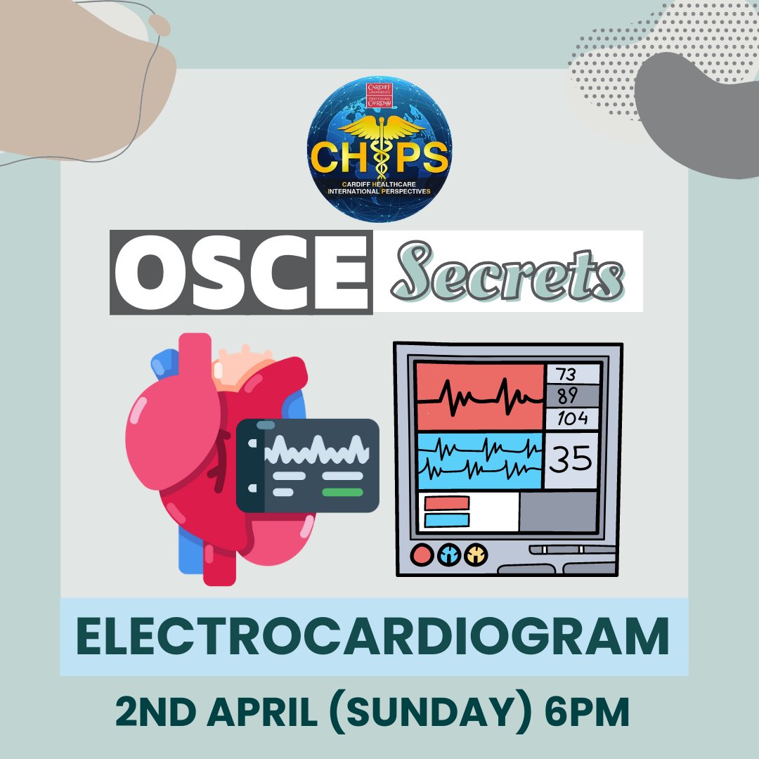 chips_cardiff's tweet photo. The 7th session of CHIPS’ brand new revision series — OSCE SECRETS is happening this Sunday! 🩻

🔖 Electrocardiogram
📆 2nd April 2023 (Sunday)
⏰ 6pm 
📍 https://t.co/3CDLRUQv8d https://t.co/5mkgtfWXKm