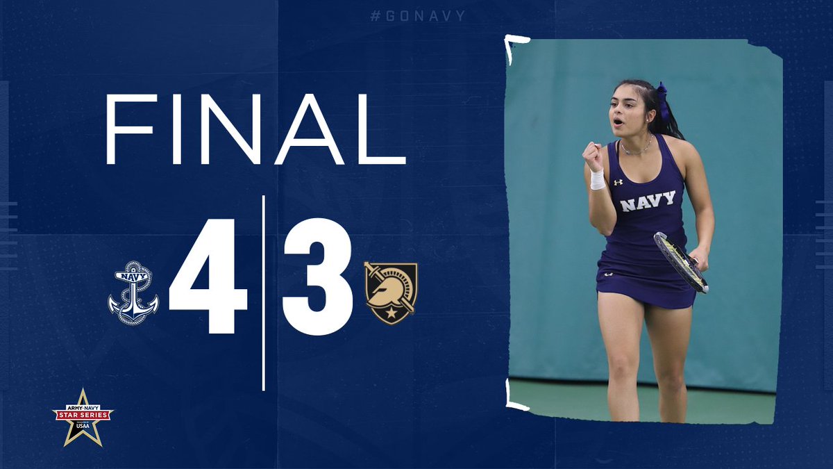 NavyWTennis's tweet photo. ⭐ Star Secured ⭐

Chaudry finishes off Gilbert in two sets to hand Navy the 4-3 victory over Army.

#GoNavy | #BeatArmy https://t.co/C9jY3D7o0b