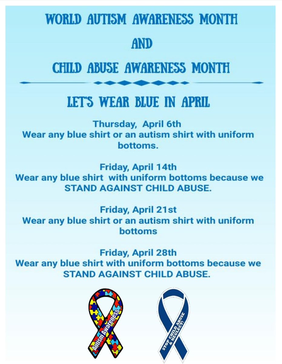Presa Elementary School (@presa_wildcats) on Twitter photo <a href="/Presa_Wildcats/">Presa Elementary School</a> <a href="/presa_library/">Presa ES Library</a> <a href="/Banegas19Wendy/">Wendy Banegas</a> <a href="/AlexCamack/">Alex Camack 🐾</a>
<a href="/YISD_enEspanol/">YsletaISD_enEspañol</a>
World Autism Awareness & Child Abuse Awareness Month - let's wear blue 💙.
#BowUp
#WeArePresa
#WeDeliverExcellence
#THEDISTRICT <a href="/Presa_Wildcats/">Presa Elementary School</a> <a href="/presa_library/">Presa ES Library</a> <a href="/Banegas19Wendy/">Wendy Banegas</a> <a href="/AlexCamack/">Alex Camack 🐾</a>
<a href="/YISD_enEspanol/">YsletaISD_enEspañol</a>
World Autism Awareness & Child Abuse Awareness Month - let's wear blue 💙.
#BowUp
#WeArePresa
#WeDeliverExcellence
#THEDISTRICT