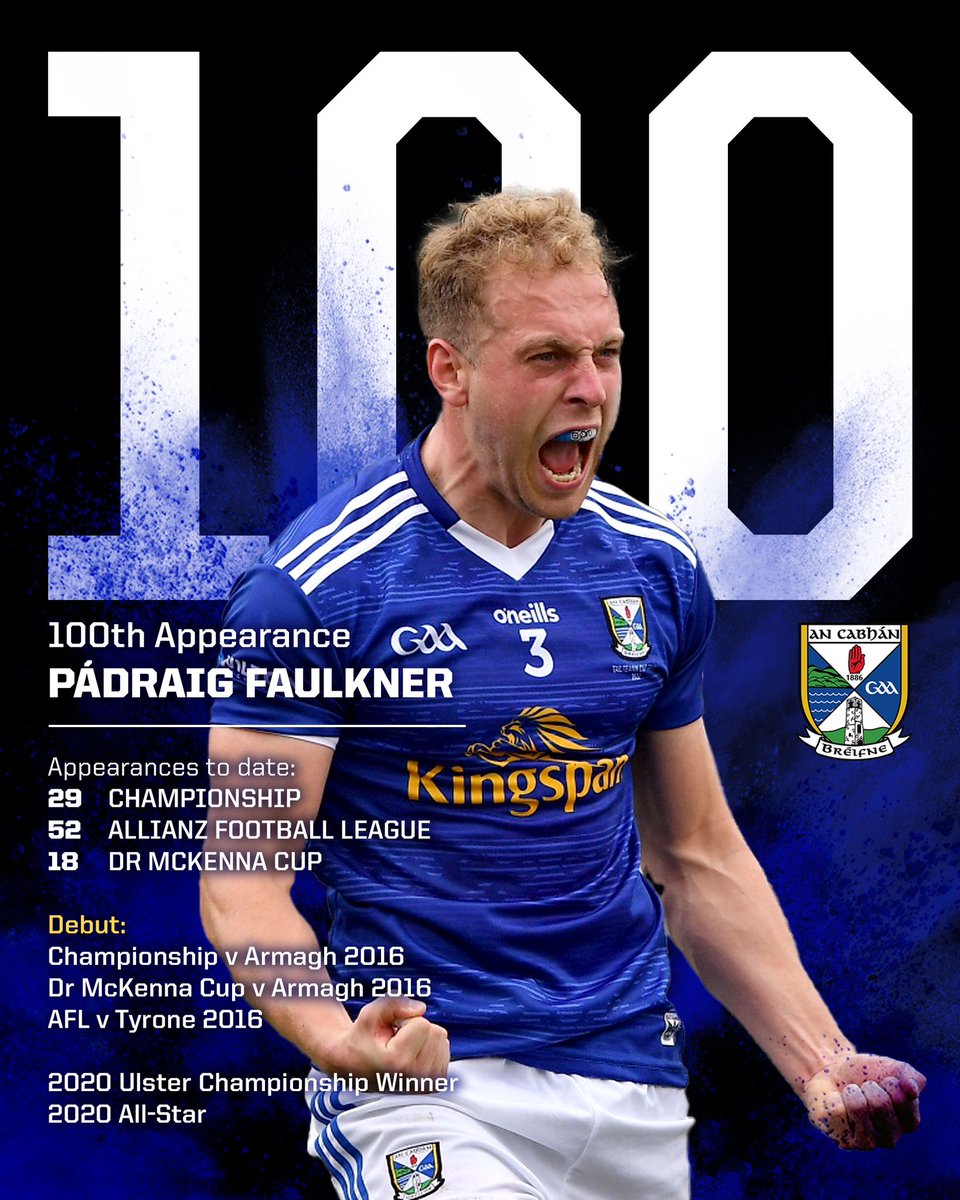 <a href="/PadraigFaulkner/">Padraig Faulkner</a> from <a href="/StarsGAA1890/">Kingscourt Stars GAA</a> makes his 100th appearance in a Cavan Jersey today in Croke Park in the Allianz League Final.
Thank you for your service.
#AllianzLeagues #RiseAgain