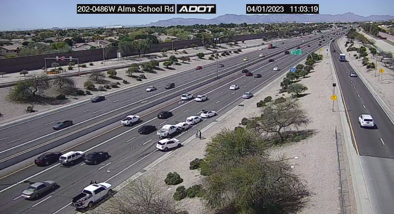 ArizonaDOT's tweet photo. Loop 202 Santan westbound at Alma School: A crash is blocking the right lane.

#Loop202 #phxtraffic https://t.co/QhguqsAVrU