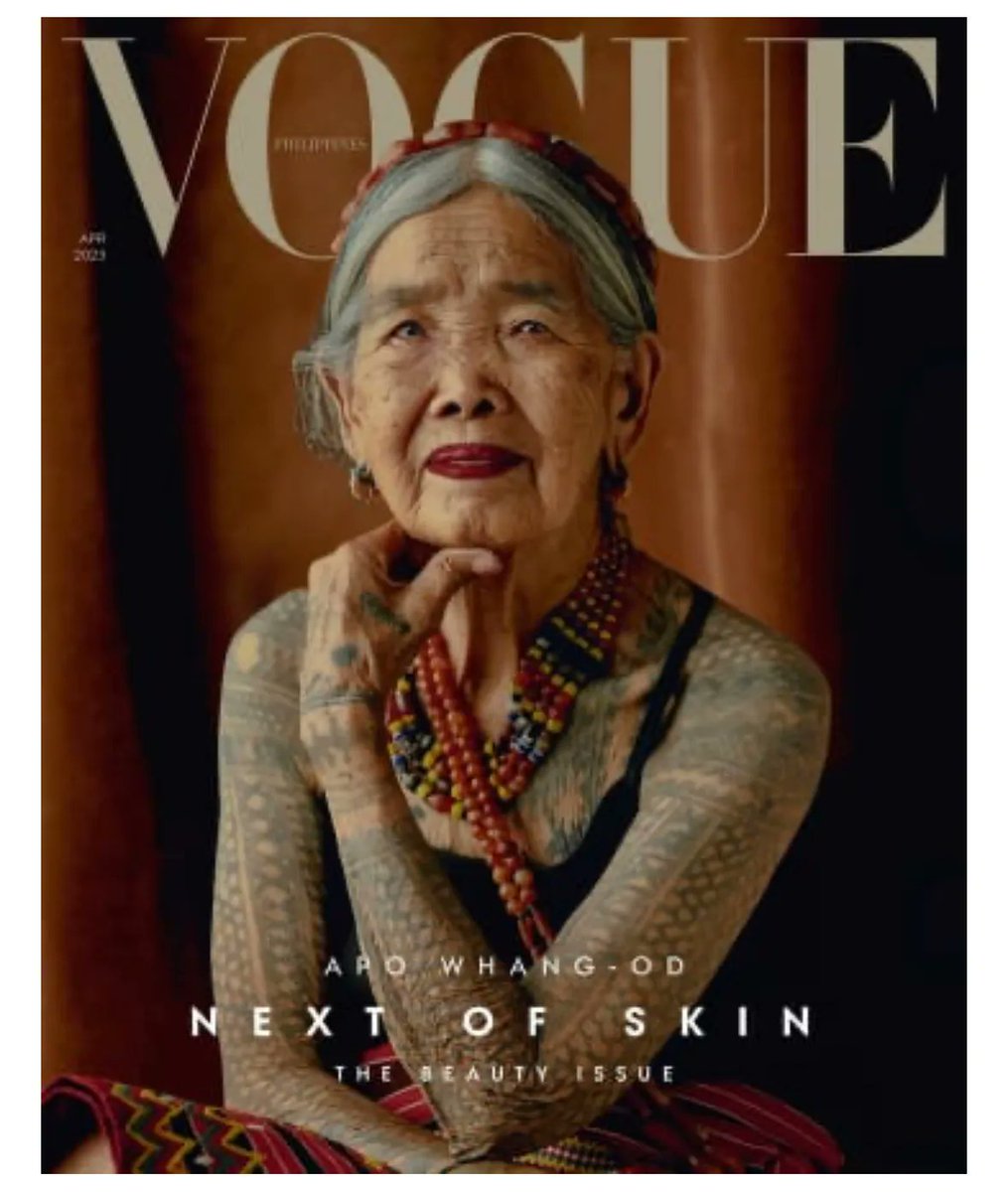 clarissereille's tweet photo. Apo Whang-Od, une Philippine de 106 ans, tatoueuse, est la modèle la plus âgée à faire la couverture de #Vogue  - CNN Style https://t.co/CvTm5KjJv9 https://t.co/5lHj2hPRXJ