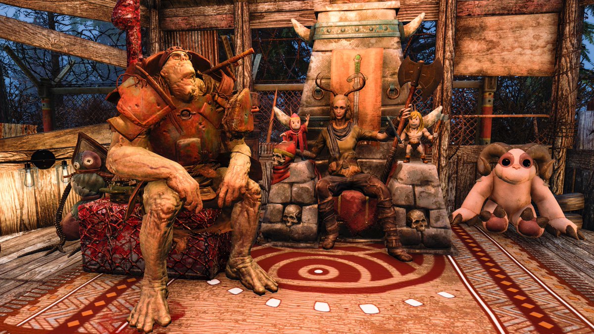 PiLotTRr's tweet photo. Pia playing the role of Grognak to cheer Maul up a little. A bloodbug bit his neck but he refuses to admit he's injured. I'm sure the swelling will go down eventually.
#Fallout76 #VirtualPhotography #VPRT #Fallout #VGPUnite #LandofVP #WorldofVP #F76Photomode #Fo76 https://t.co/VKE68jNnCt