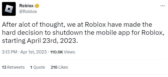 RTC on X: Roblox has just tweeted that they will be DELETING Roblox on  mobile devices later this month. Thoughts?  / X