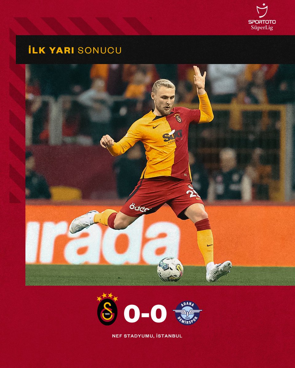 GalatasaraySK's tweet photo. İlk yarı sonucu: Galatasaray 0-0 Adana Demirspor

#GSvADS https://t.co/a295oMwPQy