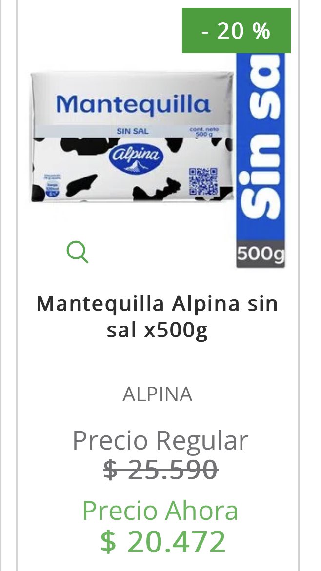 Mantequilla Alpina Sin Sal 500 g