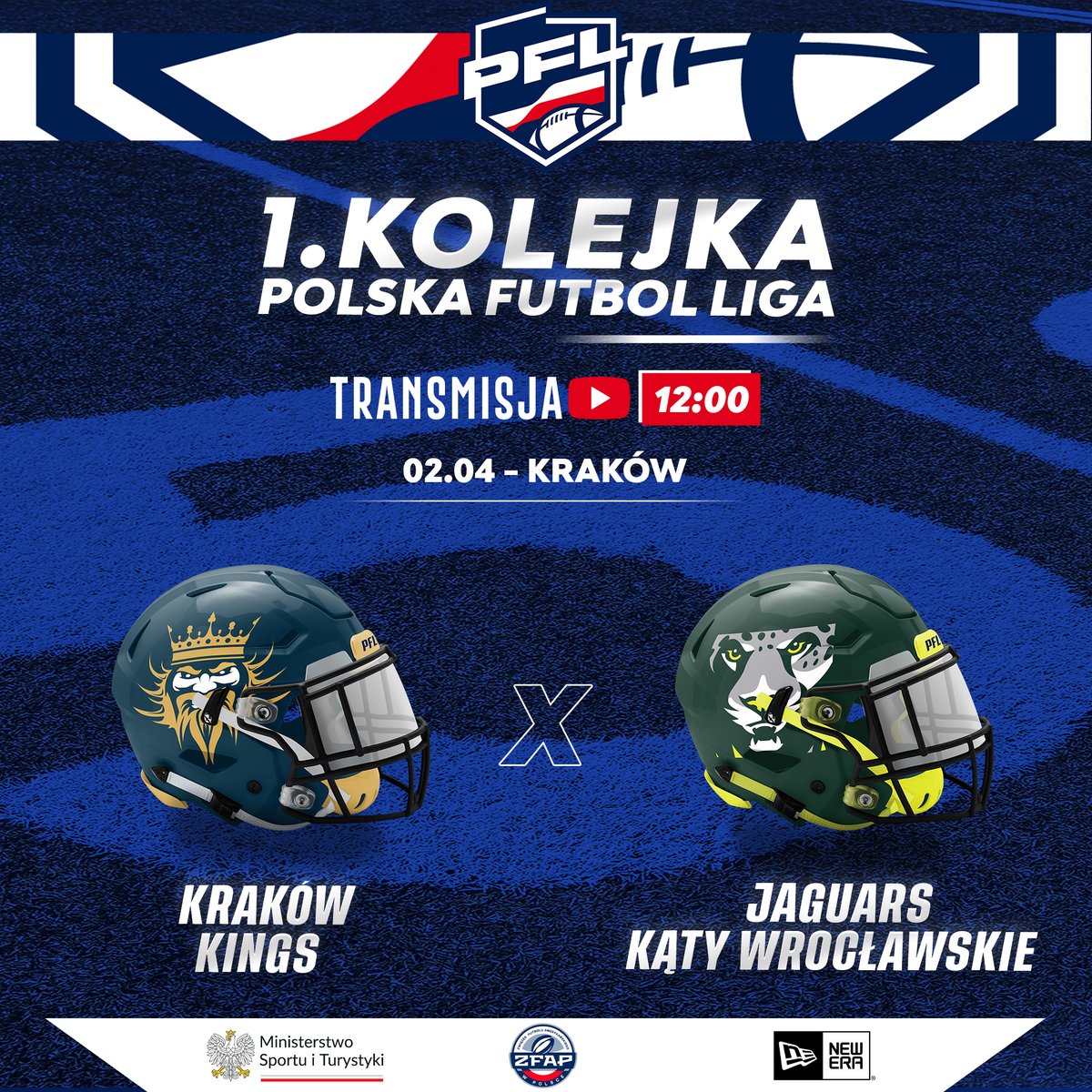 🏈 Futbolową niedzielę rozpoczynamy meczem w Krakowie!
🆚 Kraków Kings vs. Jaguars Kąty Wrocławskie
🕐 Kickoff 12:00
📺 Transmisja i informacje o meczu: polskafutbolliga.pl/mecz/24231