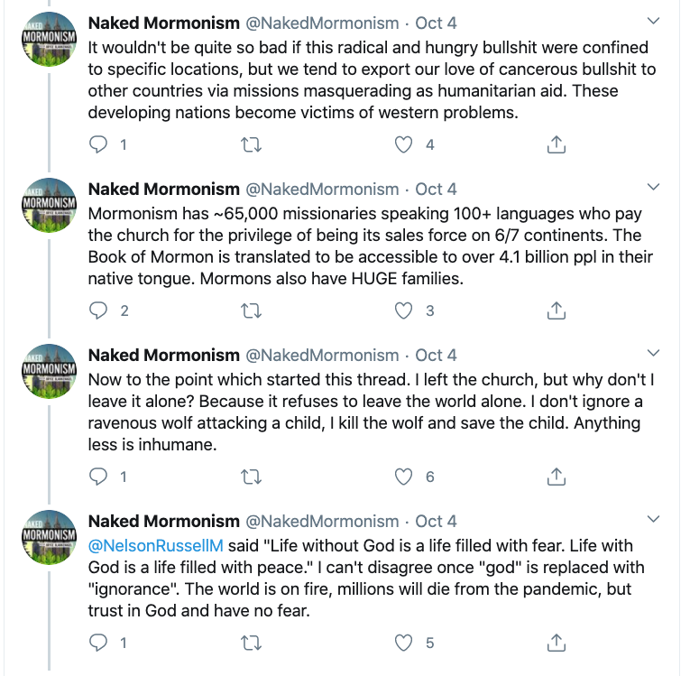Our 2X a year reminder why we go through the utter pain and rage of watching and reporting on  #genconf. If the time comes that we stop, it is because the Mormon Church has lost the influence they currently have and has become the useless entity it should be.