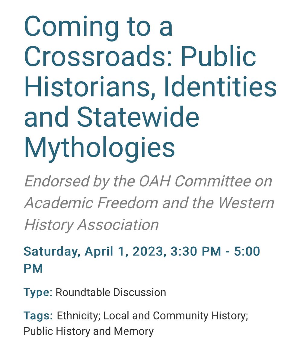 hangryhistorian's tweet photo. Hey #twitterstorians Don’t forget to attend this panel today @ 3:30!!! #OAH23 #OAH2023 

I will speaking on how I navigates state mythology and identity through adobe. Pushing against anti intellectualism through preservation efforts. https://t.co/Gp9dqj6eSc