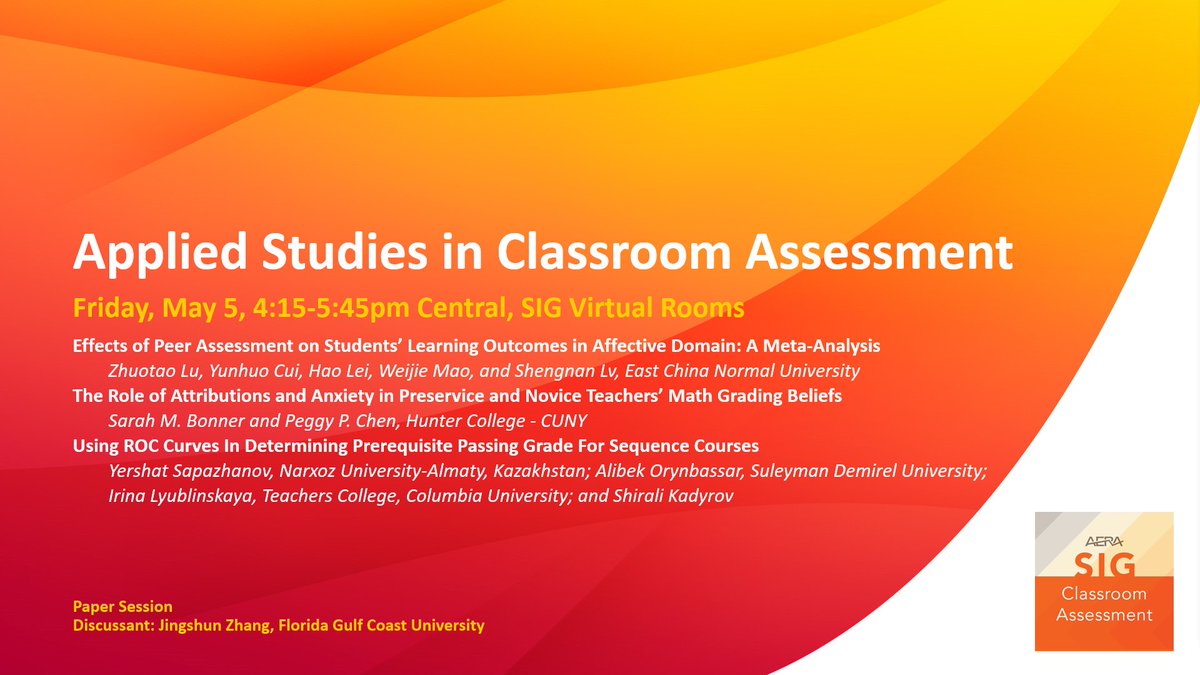 Want more #assessment research? Join us this afternoon @ 4:15pm Central (5:15pm Eastern, 2:15pm Pacific) for our #AERA23 session on applied studies in classroom assessment.