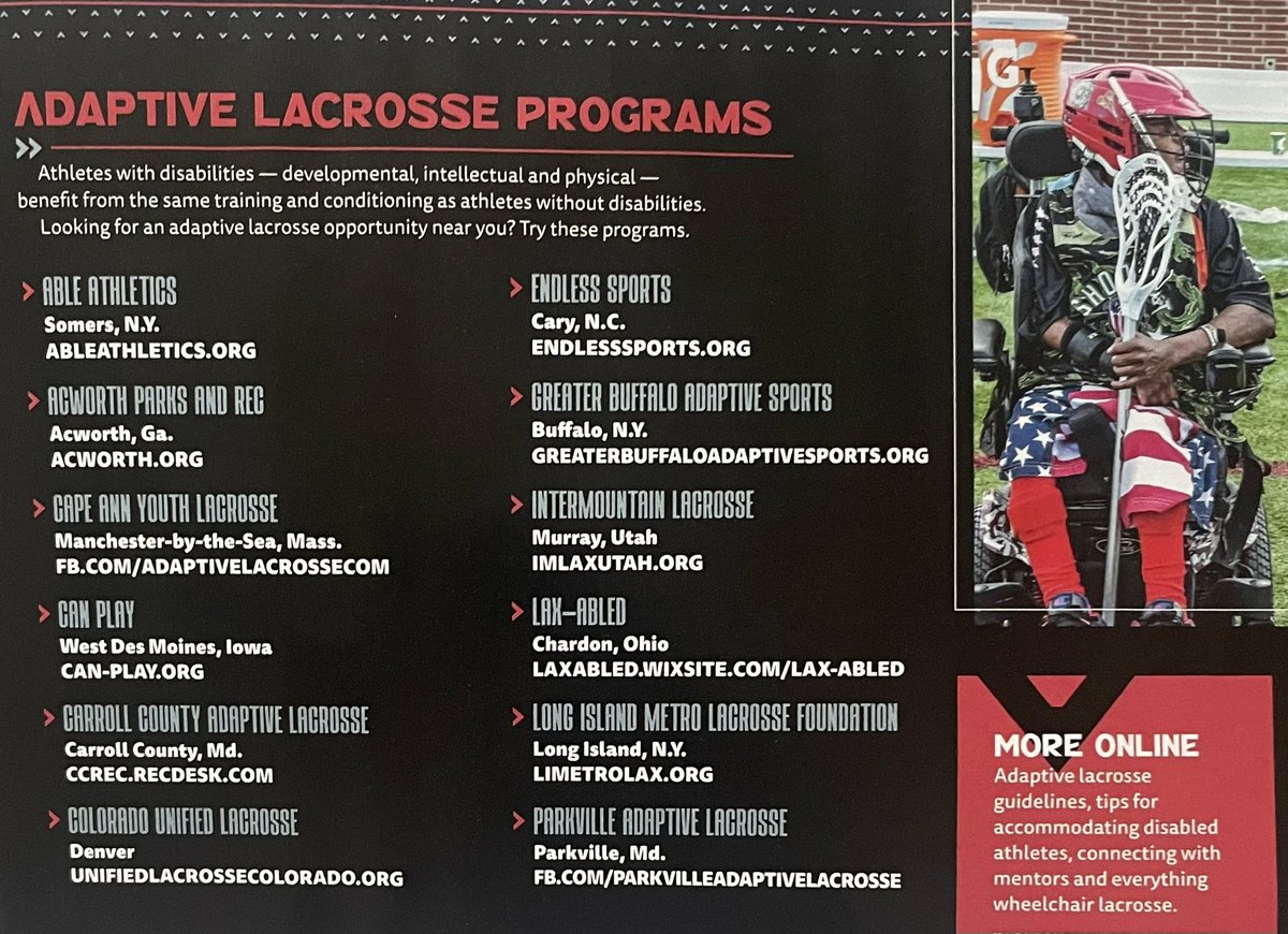 laxabled's tweet photo. Honored to be listed as one of the many adaptive lacrosse programs in the newest edition of the @USALacrosseMag dedicated to adaptive lax! #GoBeyond https://t.co/9quFtdNPh9
