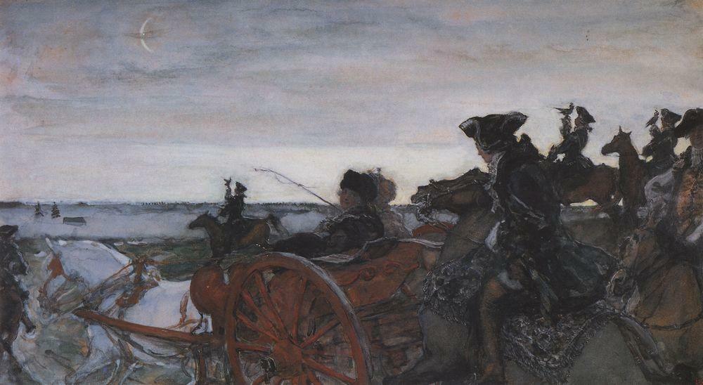 Catherine II Setting out to Hunt with Falcons, 1902 #realism #valentinserov wikiart.org/en/valentin-se…