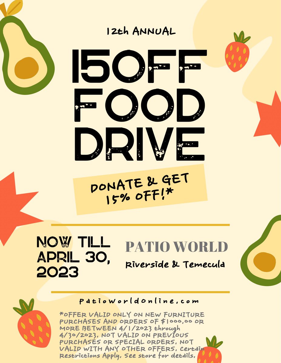 PWWonline's tweet photo. HERE IT IS! #canyoudigit Our 12th Annual #fooddrive is here! NOW BIGGER SAVINGS for you! 15% OFF our already low sale prices See website 4details! #riverside #temecula #loveriverside #iloveriverside #charity
#giveandsave
#doinggood #sale
#foodsecurity
#shoplocal #community #give https://t.co/77cicNOMUm