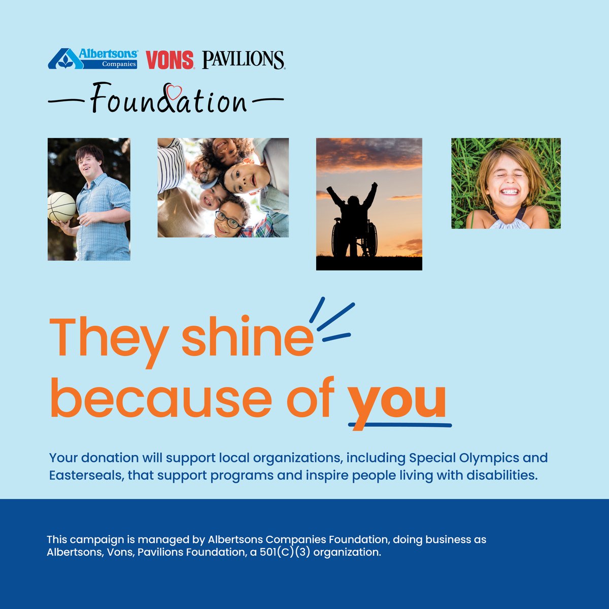 SOSoCal's tweet photo. #SupermarketSaturday 🛒: Shop and give until 4/23 at your local @Albertsons, @Vons, or @Pavilions and donate at checkout to support Special Olympics Southern California athletes! 🎉🥇

Learn More: https://t.co/bxrKvjmx4Q 

#WeAreSOSC #AVP #Albertsons #Vons #Pavilions https://t.co/z0jmNWi6xt