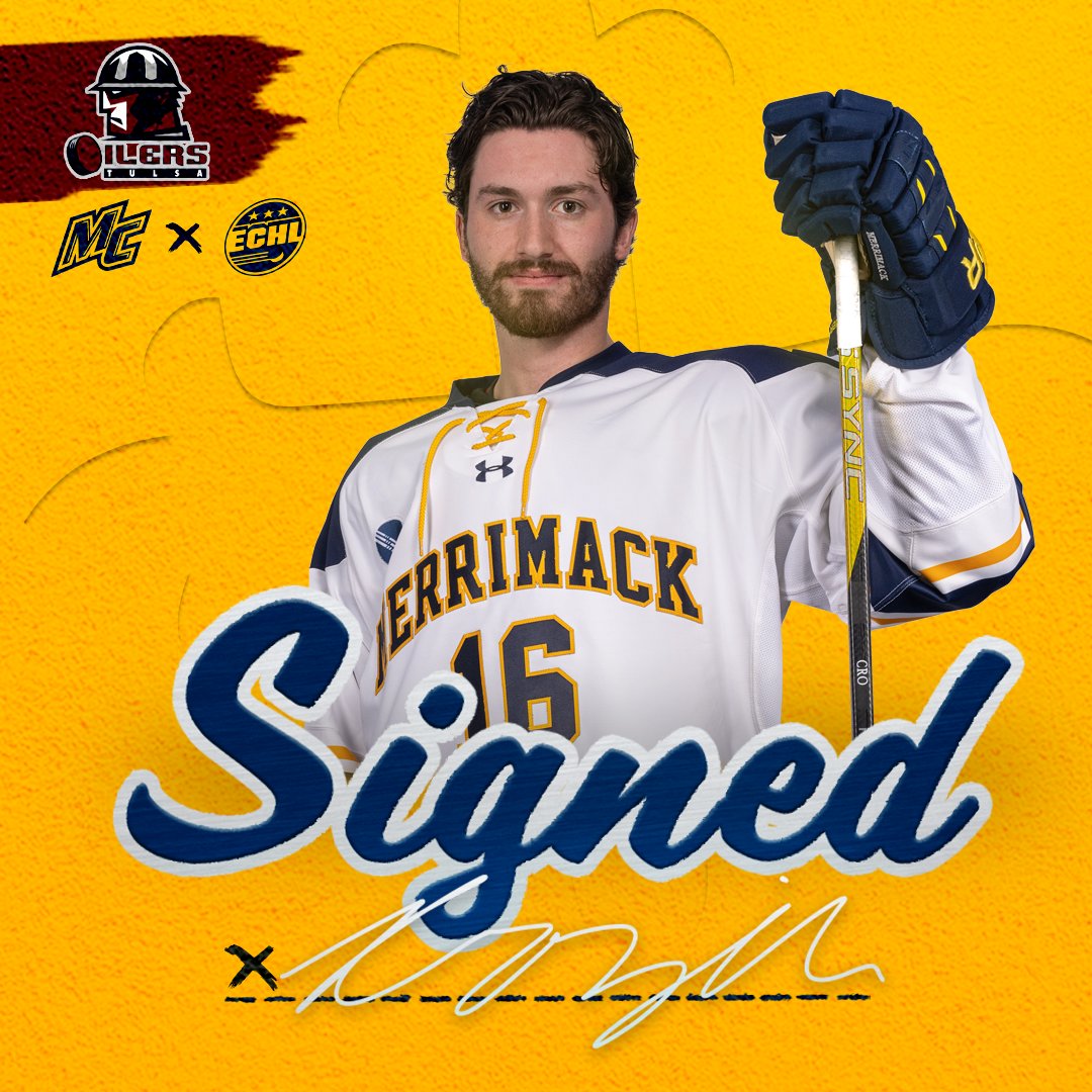 Merrimack_MIH's tweet photo. Congratulations to Tristan Crozier on signing with the ECHL's Tulsa Oilers!

#GoMack x #MissionMerrimack https://t.co/gVuW5qlRpc