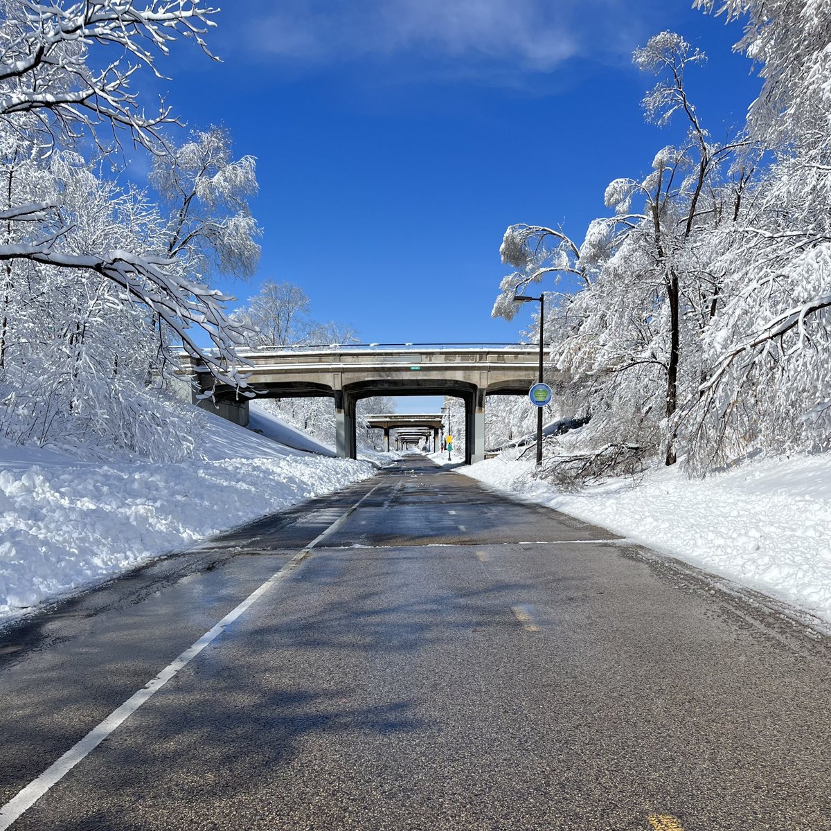 Not an April Fools' joke! ❄️ Celebrate the first day of #30DaysofBiking with a snowy ride on the Greenway.