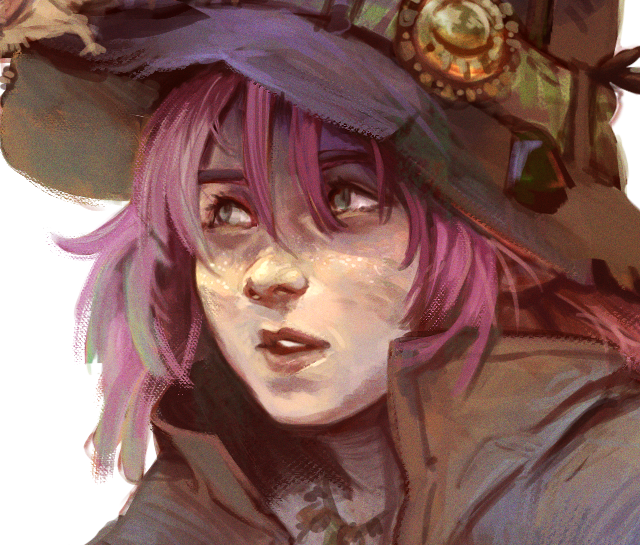 solo 1girl hat pink hair portrait parted lips witch hat  illustration images