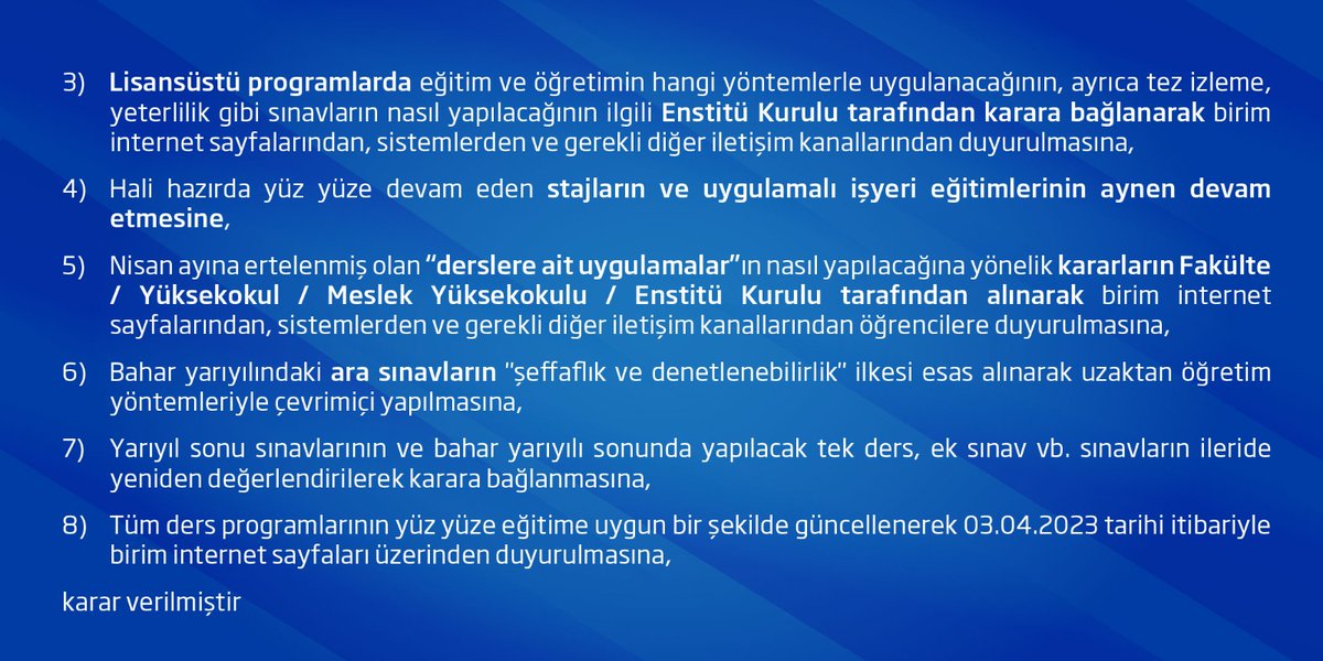 Üniversitemiz Senatosu Tarafından 2022-2023 Eğitim-Öğretim Yılı Bahar Dönemi’ne İlişkin Alınan Yeni Kararlar
bandirma.edu.tr/tr/www/Haber/G…