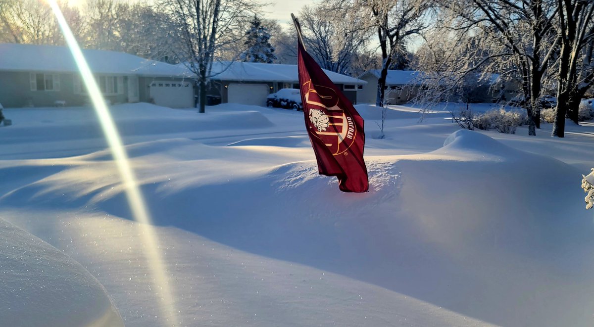 Today is a day to cheer on and celebrate the @NorthernSunConf for a @NCAADII championship. Thanks to my neighbor for the @UMDBulldogs flag, it's been there all week. Usually, that doesn't stand. But today? Go Bulldogs!

#D2WBB