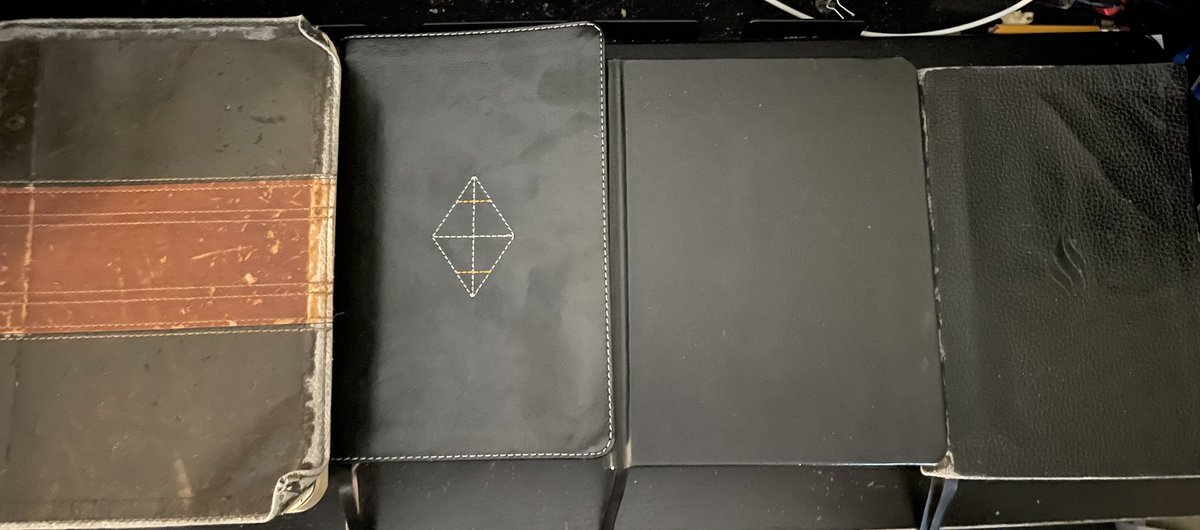 cimaomo1's tweet image. Thanks to @mlward and his book #Authorized I got myself a new Bible (2nd from left), to go with my ESV study bible, ESV journaling Bible and my thin line ESC that goes to church with me. I am going to enjoy my new NASB bible I think. (Missing is my old NIV Bible).