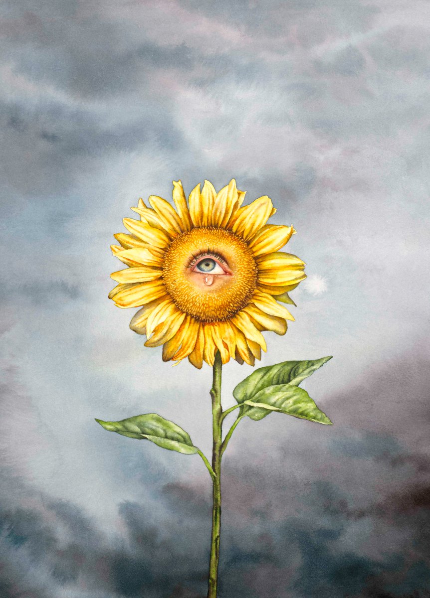 "Resilient Petals" The flower stands tall and proud, with its sturdy stem and thick. The painting captures the essence of the sunflower, representing strength, resilience, and vitality. #ukraine #Watercolour