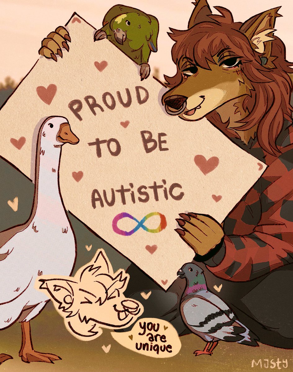 _MJSTY_'s tweet photo. Happy Autism Awareness Month 💕

Remember that no matter what people may tell you, you’re unique and you should be proud of that!

For years I struggled with my diagnosis, but now I’m at peace and understanding about myself, and I love it! It’s what makes me be myself 🐺💕 https://t.co/O3eyb1bGTf