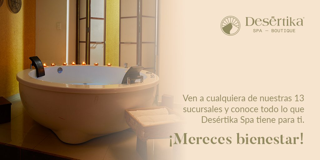 desertikaspa's tweet photo. Olvídate del estrés citadino, visita cualquiera de nuestras 13 sucursales. 

Tenemos los mejores servicios para ti.

¡Renuévate, relájate y oxigénate!

#Desertikaspa #spa #masajes #renovacion #bienestar #menteycuerpo https://t.co/wy0Ta9MoF1
