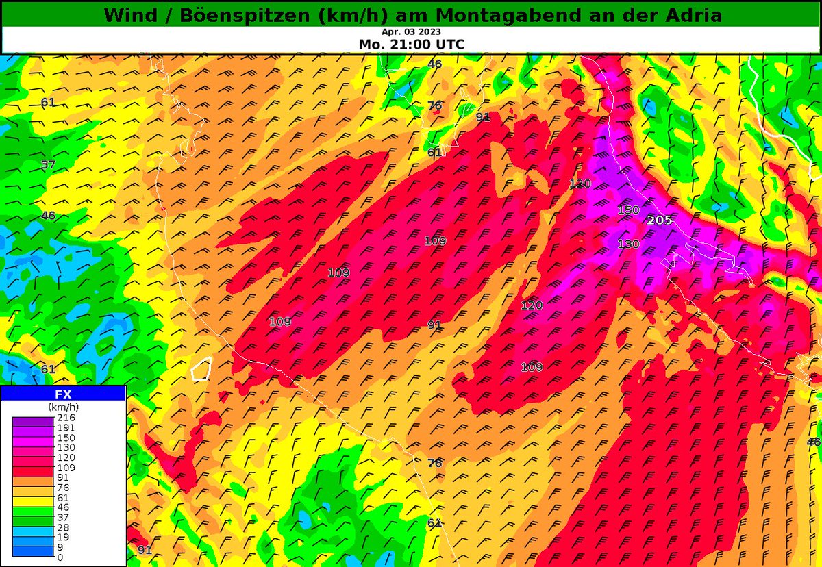 meteoschweiz's tweet photo. Stürmisches Wetter nächste Woche am #Mittelmeer: Polarluft lässt dort ein starkes Tief entstehen und auf Montag schickt ein Skandinavienhoch kalte Kontinentalluft zum Balkan: Ideale Voraussetzungen für heftige #Bora mit #Windböen lokal über 200 km/h am Fusse des Velebitgebirges. https://t.co/5brTknfp5M