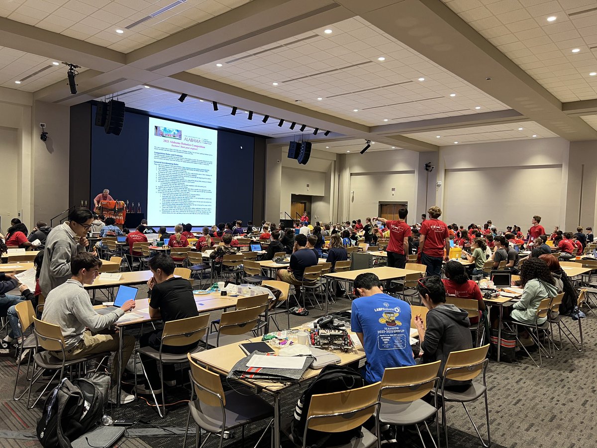 amstiguy's tweet photo. We are fortunate to have @jgrayatua championing comp sci and robotics education in Alabama! @UofAlabama hosting 2023 AL Robotics Competition today showcasing so much CS and robotics talent and skills from Alabama K-12 students! #uarc-23 @AlabamaAchieves @egmackey @scientificallee https://t.co/OBpJVFtiCq