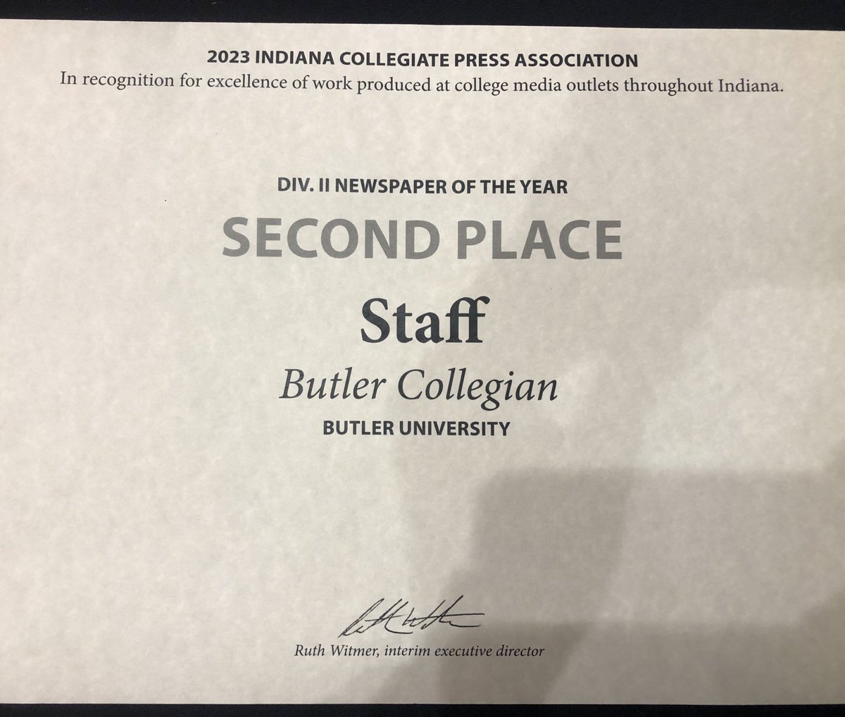 twiktani's tweet image. The Butler Collegian took 14 awards at the Indiana Collegiate Press Association annual contest, including the second place as the best newspaper of the year in Division 2!

Congratulations to all staff members!