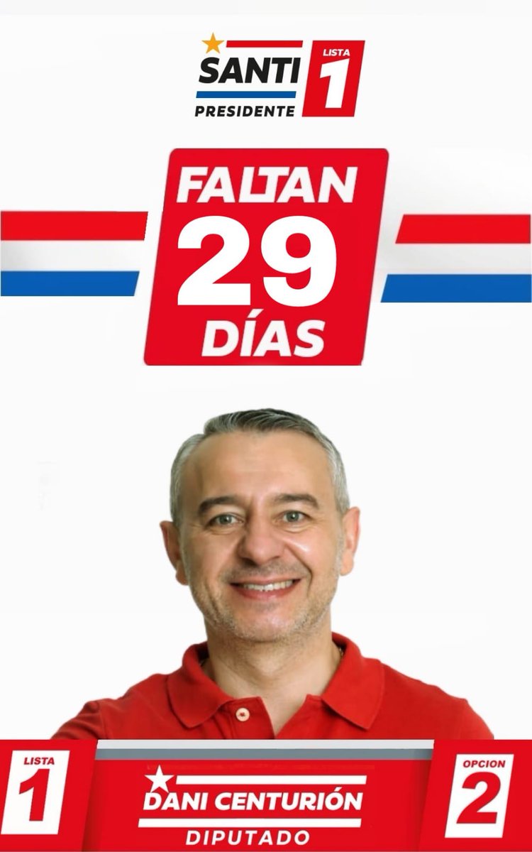 albiportillo77's tweet image. Partido Colorado 🚩
🗓 2️⃣9️⃣ para el 𝗱𝗶𝗮𝗗 #EleccionesGenerales2023 
𝗗𝗮𝗻𝗶 𝗖𝗲𝗻𝘁𝘂𝗿𝗶𝗼́𝗻 
𝑫𝒊𝒑𝒖𝒕𝒂𝒅𝒐 𝒑𝒐𝒓 𝑪𝒂𝒑𝒊𝒕𝒂𝒍 

#Lista1 #Opción 2
#Santi_Alliana  #Lista1 
        2023-2028🇵🇾

@DaniCenturionpy    🚩
