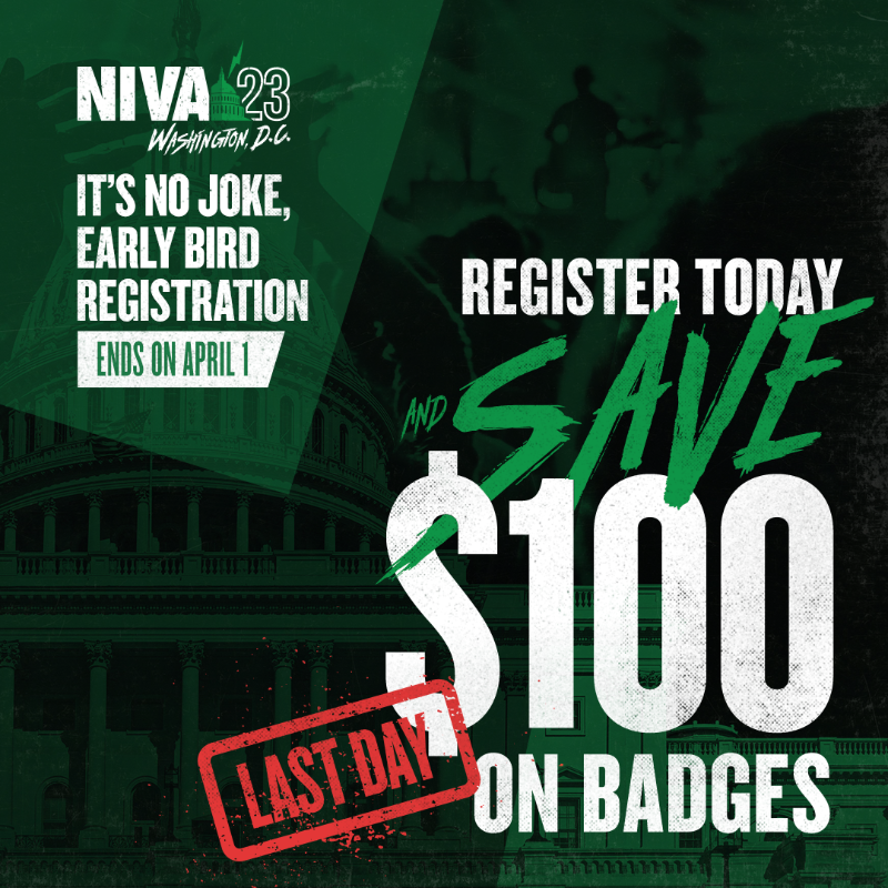 nivassoc's tweet photo. LAST DAY: Save $100 when you take advantage of Early Bird Registration for NIVA '23! We want you to join us in Washington, D.C., July 10–12th.

Need travel assistance? Receive up to $500 reimbursement via NIVF's conference travel grants — applications are open!