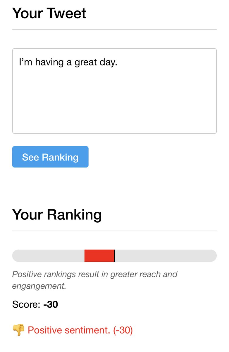 swirlee's tweet photo. Negative thirty points for of “positive sentiment.” That explains a lot. https://t.co/6idbkQiMQo