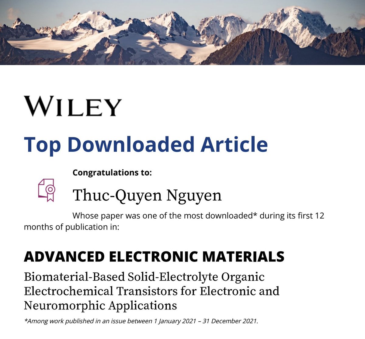 Nguyen_DangTung's tweet photo. Interesting statistics: Our paper was downloaded a quite few times last year:) It really shows the interest on OECTs at the moment. It was great being in Quyen's group @QuyenUCSB (right place) and working on #OECTs (right time) https://t.co/Xi7uUes6Rb