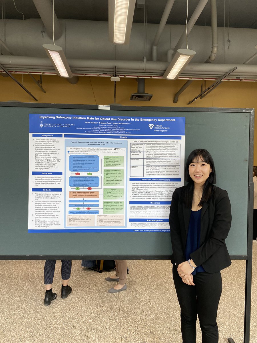 Congratulations to Megan Park, QuEST Program participant and first year @uoftmedicine student, on an excellent oral and poster presentation @ISACH2023 on implementing a suboxone initiation roadmap in the ED @THP_hospital!