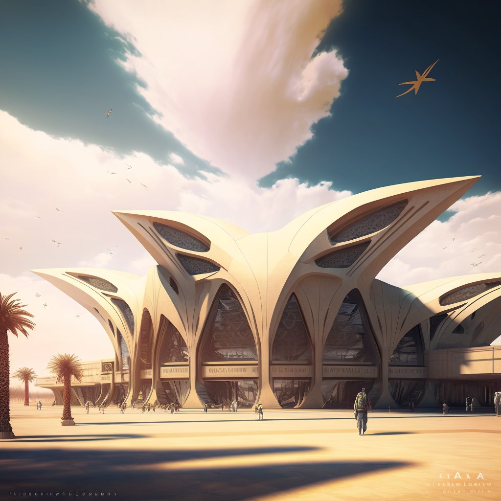technobuild's tweet image. . Palmyra's international airport will welcome you with state-of-the-art facilities and technology, providing you with a seamless travel experience. #MiddleEast #SyrianHeritage #AIart #midjourneyv5 #future
