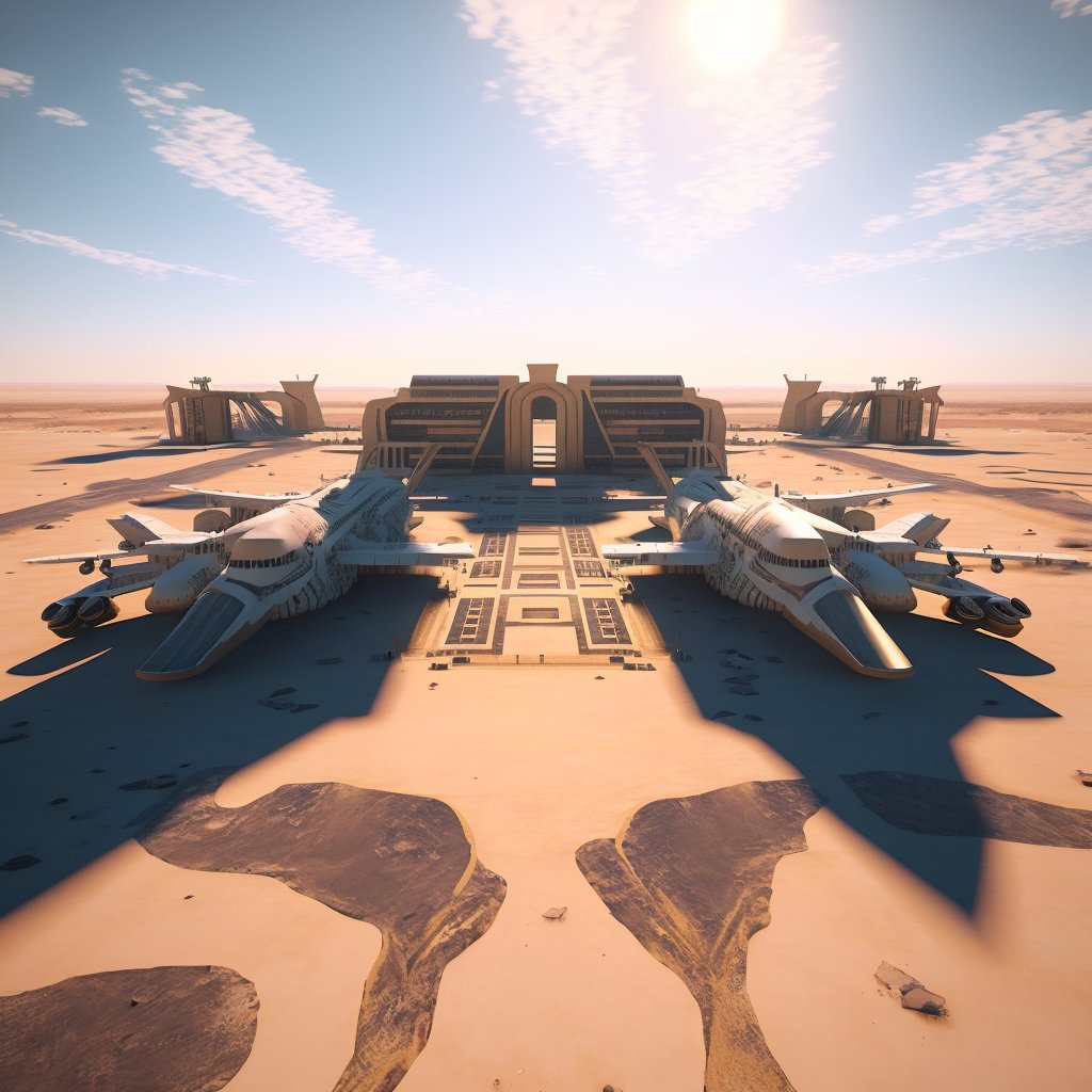 technobuild's tweet image. . Palmyra's international airport will welcome you with state-of-the-art facilities and technology, providing you with a seamless travel experience. #MiddleEast #SyrianHeritage #AIart #midjourneyv5 #future