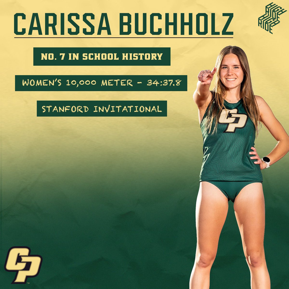 CalPolyTrack_XC's tweet photo. Just another impressive performance from Carissa 🤩

She moved to No. 7 all-time in the women’s 10,000 last night under the lights at the Stanford Invitational 🔥

#RideHigh 🐎 https://t.co/SmawR3NPCz