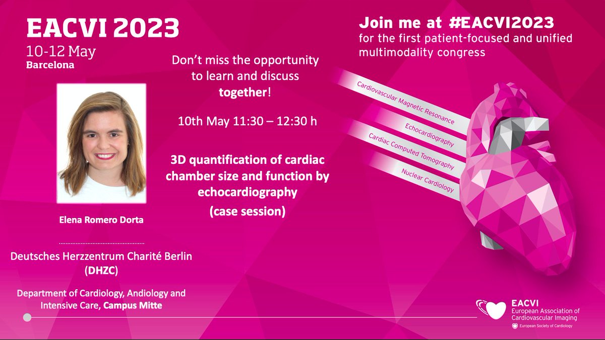 Don't miss the opportunity to join the #CVImaging community in Barcelona 🇪🇸 from 10-12th May for #EACVI2023, where #echofirst, #whyCMR, #yesCCT and #CVNuclear meet 🫂 

Register now 🎯escardio.org/Congresses-&-E…