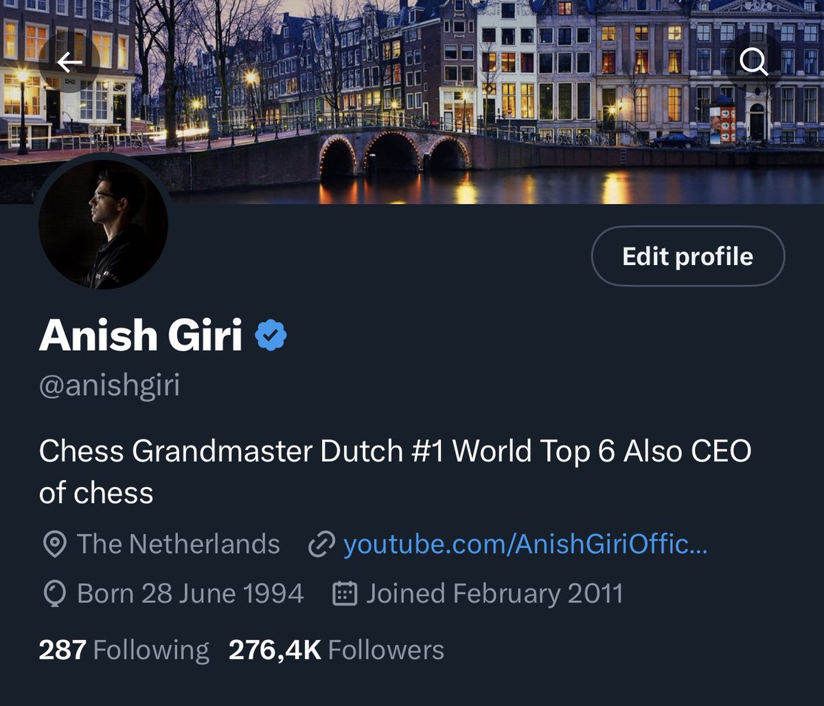 Anish Giri on X: Bio update  / X