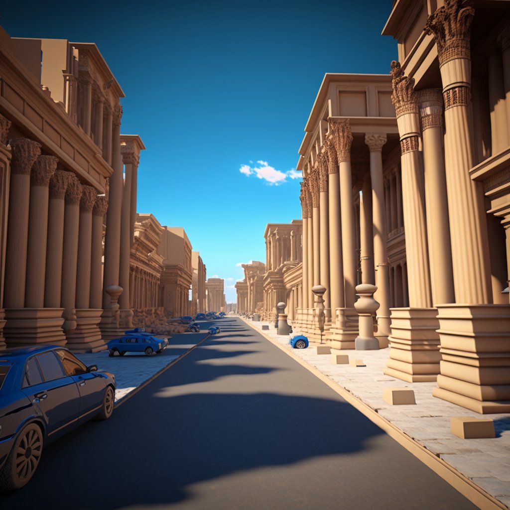 technobuild's tweet image. Step into the future of rich cultural heritage of Palmyra in 2050! AI-generated visuals and innovative architecture. Witness the city's resilience and advancements in the Palmyra streets #Resilience #Innovation #SyrianHeritage #ArtificialIntelligence #ArchitecturalInnovation