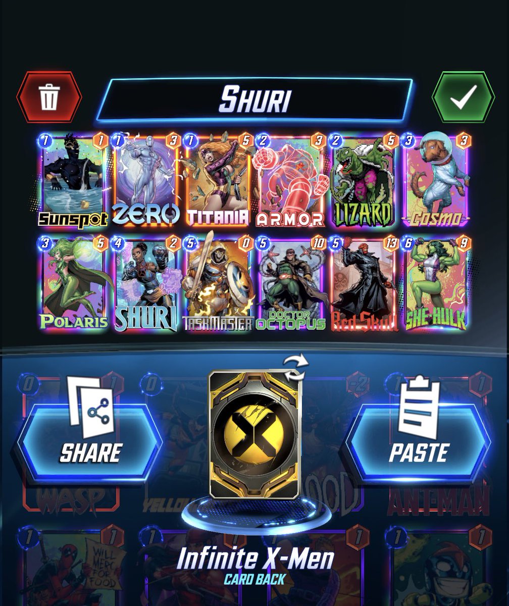AndreKorpowski's tweet photo. Thanks to my insane innovation (/s) I dropped Vision for Doc Ock on hot location day. 

Shuri into full float, She Hulk on one lane, and Doc into Bar With No Name won me so many 8 cubers today, and I usually hate hot locations.

@SnapDecks @SafetyBlade_HS https://t.co/hf85YDGpo6